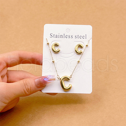 304 Stainless Steel Pendant Necklaces & Stud Earrings Sets FS-WGEB5F1-03-1