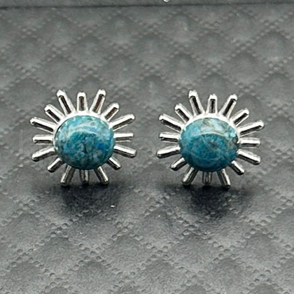 Alloy Natural Tiger Eye Flower Stud Earrings OL8231-4-1