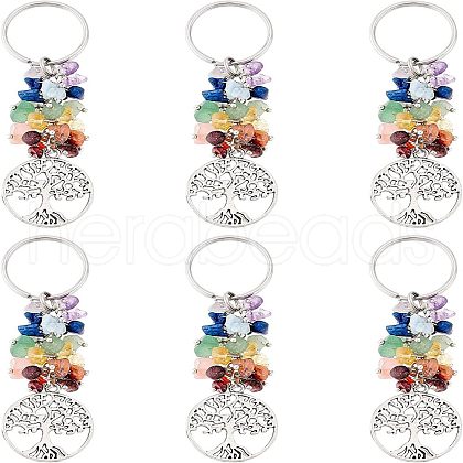 SUPERFINDINGS 6Pcs Natural Gemstone Keychain KEYC-FH0001-14-1