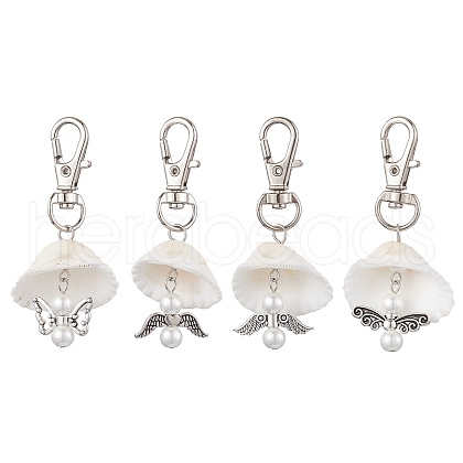 4Pcs 4 Styles Angel Alloy & Natural Shell Pendant Decorations HJEW-JM02016-1