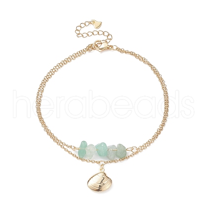 Natural Geen Aventurine Chips Beaded & Shell Charms Double Layer Multi-strand Bracelet AJEW-AN00511-02-1