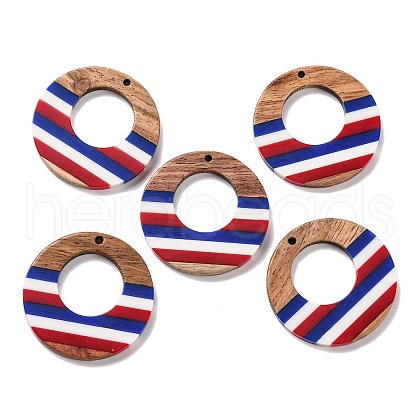 Independence Day Opaque Striped Resin & Walnut Wood Pendants RESI-U010-02J-1