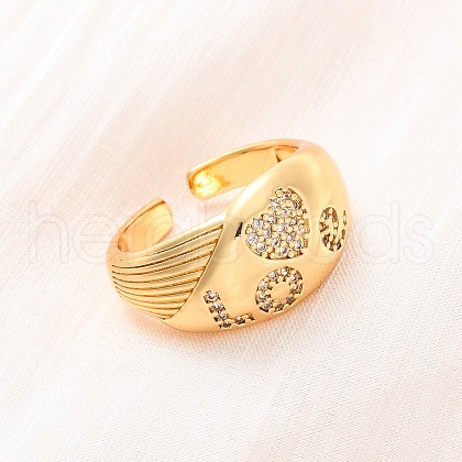 Brass Micro Pave Clear Cubic Zirconia Cuff Rings for Women RJEW-U047-04G-1