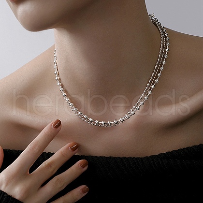 304 Stainless Steel 3 Layer Ball Chain Necklaces for Women NJEW-M107-04P-1