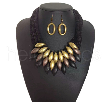 Alloy Resin Horse Eye Multilayer Necklaces & Oval Dangle Earrings Sets FS-WGA880F-03-1