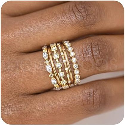 Horse Eye/Square/Flat Round Zinc Alloy Crystal Rhinestone Finger Rings Sets FS-WG67419-03-1