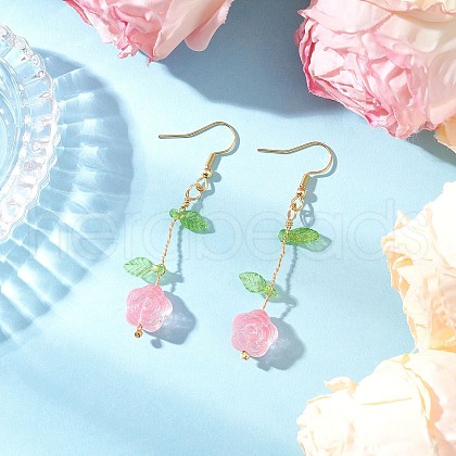 Flower Glass Dangle Earrings EJEW-JE06445-03-1