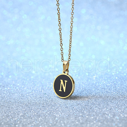Alloy Black Enamel Disc with Initial Pendant Necklaces for Women WGEDF6F-14-1
