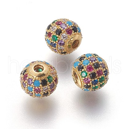 Brass Micro Pave Cubic Zirconia Beads ZIRC-F098-02G-8mm-1