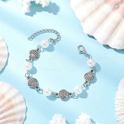 Ocean Series Alloy Shape Shell Link Bracelets BJEW-JB11840-03-1