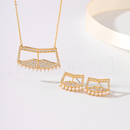 Elegant Brass Micro Pave Clear Cubic Zirconia Stud Earrings & Pendant Necklaces Sets for Women XG2235-1