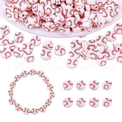 200Pcs Baseball Polymer Clay Beads JX611A-1