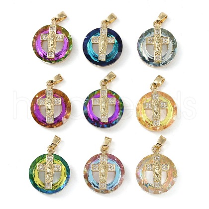 Brass Micro Pave Cubic Zirconia with Glass Pendents KK-Q815-01G-1