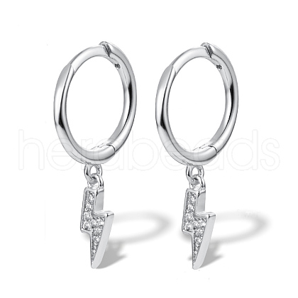 S925 Sterling Silver Cubic Zirconia Lightning Hoop Earrings OB5526-14-1