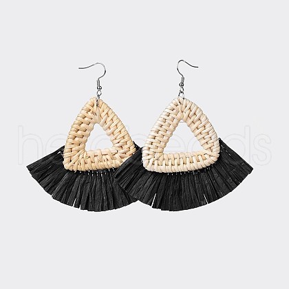 (Jewelry Parties Factory Sale)Handmade Reed Cane/Rattan Woven Dangle Earrings EJEW-JE03033-02-1