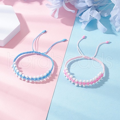 2Pcs Handmade Glass Seed Beaded Braided Bead Bracelets for Women BJEW-JB11948-1
