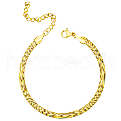 Elegant Golden Plated Stainless Steel Flat Snake Chain Bracelets for Women's Daily Wear NG0629-1
