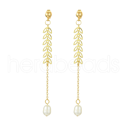 Natural Cultured Freshwater Pearl Beads & Brass Dangle Stud Earrings for Women EJEW-TA00555-1