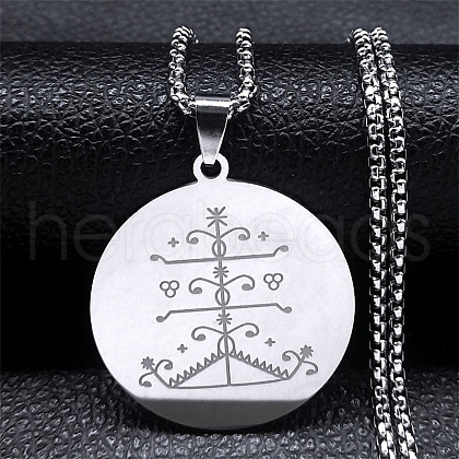 304 Stainless Steel Engraved Ogou Feray Veve Pendant Necklaces NJEW-H065-02P-1