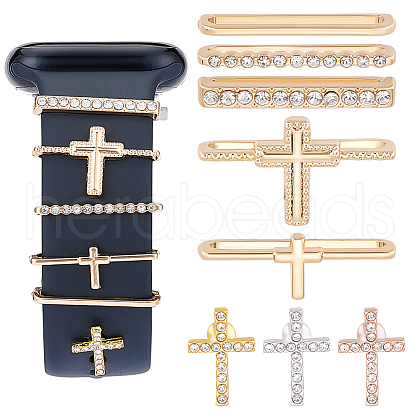 Unicraftale 5Pcs 5 Style Cross Shape Zinc Alloy with Rhinestone Watch Band Studs and Watch Band Charms FIND-UN0003-40-1