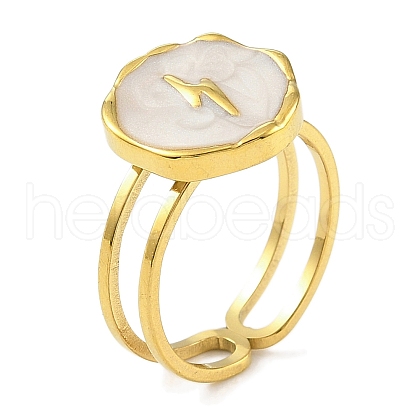 304 Stainless Steel Enamel Open Cuff Rings for Women RJEW-F166-41G-01-1
