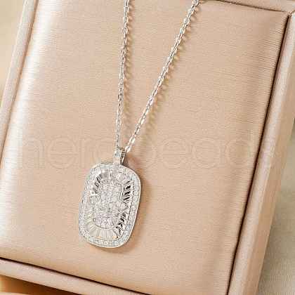 Fashionable Brass Crystal Rhinestone Rectangle Hamsa Hand Pendant Necklaces GR7857-2-1