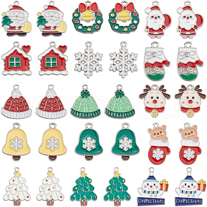 SUNNYCLUE 60pcs 15 styles Christmas Theme Alloy Enamel Pendants ENAM-SC0005-56-1