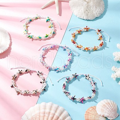 Dyed Synthetic Turquoise & ABS Plastic Imitation Pearl Beaded Braided Bead Bracelets for Women BJEW-JB11906-1