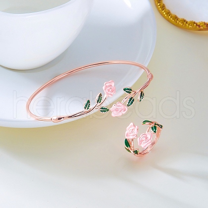 Rose Alloy Enamel Cuff Bangle & Cuff Rings Sets FS-WGBA561-03-1
