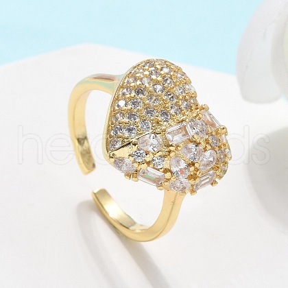 Brass Micro Pave Clear Cubic Zirconia Cuff Rings for Women RJEW-C126-06G-1