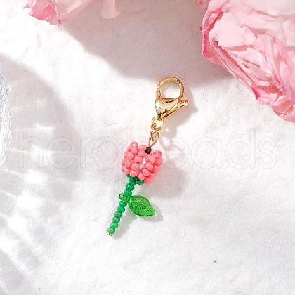 Mother's Day Carnation Glass Seed Beads & Acrylic Dendant ecorations HJEW-MZ00228-03-1