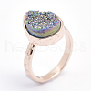 Electroplate Natural Druzy Quartz Crystal Finger Rings RJEW-I055-07RG-RS-4