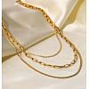 304 Stainless Steel Paperclip & Box Chains 3 Layer Necklaces JN1126A-1