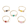 5Pcs Eco-Friendly Copper Wire Wrapped Natural Agate & Sodalite & Fire Crackle Agate Finger Rings RJEW-JR00886-2