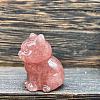 Cherry Quartz Glass Carved Healing Cat Figurines WG60889-09-1