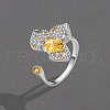 Flower Brass Micro Pave Clear Cubic Zirconia Adjustable Cuff Rings for Women FS-WG34798-01-3