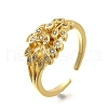 Rack Plating Brass Micro Pave Clear Cubic Zirconia Cuff Finger Rings for Women RJEW-M028-32G-03-2