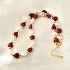 Brass & ABS Imitation Pearl Heart and Round Beaded Necklaces for Women NJEW-D314-11B-G-3