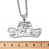 304 Stainless Steel Hollow Cowboy Hat Pendant Necklaces NJEW-H065-27P-3