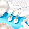 Starfish Brass with Synthetic Turquoise & Cowrie Shell Dangle Earrings EJEW-JE06141-01-2