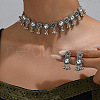 Flat Round & Flower Alloy Rhinestone Pendant Necklace & Stud Dangle Earring Sets FS-WG9BC55-06-1