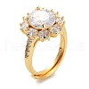 Flower Rack Plating Brass Micro Pave Cubic Zirconia Adjustable Rings for Women RJEW-Z059-11G-02-1