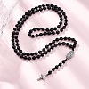 Black Glass Beaded Rosary Bead Necklaces NJEW-F336-01P-1