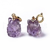 Natural Amethyst Fox Spring Ring Clasp Charms HJEW-P014-07G-2