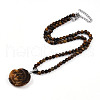Natural Tiger Eye 4.5mm Round Beaded Flower Pendant Necklaces NJEW-T016-04I-3