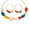 Alloy with Resin Oval Beaded Necklace & Hoop Earring FS-WGC36D0-01-5