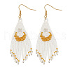 Vintage Ethnic Handmade Glass Seed Beads Moon Dangle Earrings JT7942-1-2