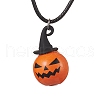 Halloween Theme Wood Pumpkin Pendant Necklaces NJEW-JN04847-1