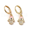 Hamsa Hand with Evil Eye Real 18K Gold Plated Brass Dangle Leverback Earrings EJEW-Q797-04A-01G-1