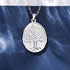 Oval Tree of Life 304 Stainless Steel Pendant Necklaces NJEW-M096-10P-5